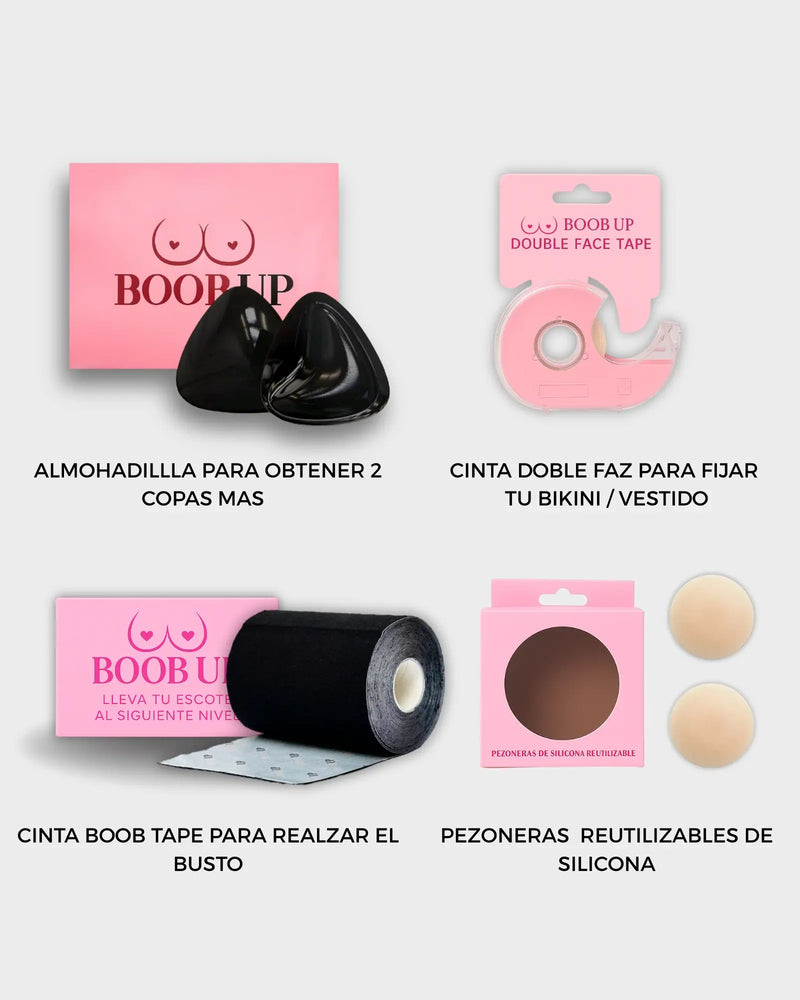 pack de boob up, almohadilla, cinta y pezoneras