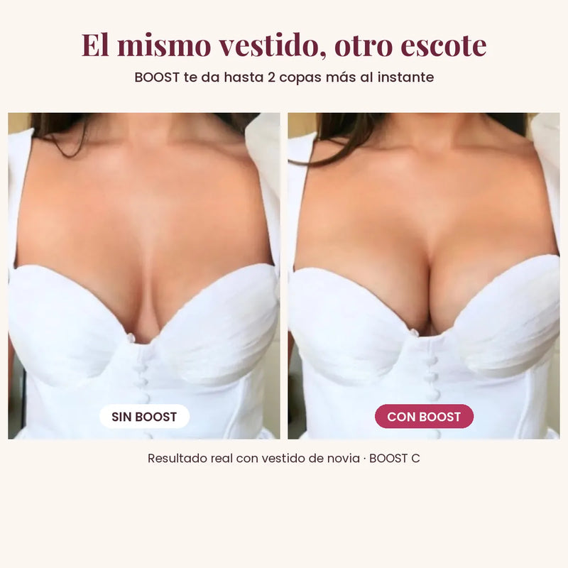 Antes y después con vestido de novia: sin BOOST y con BOOST