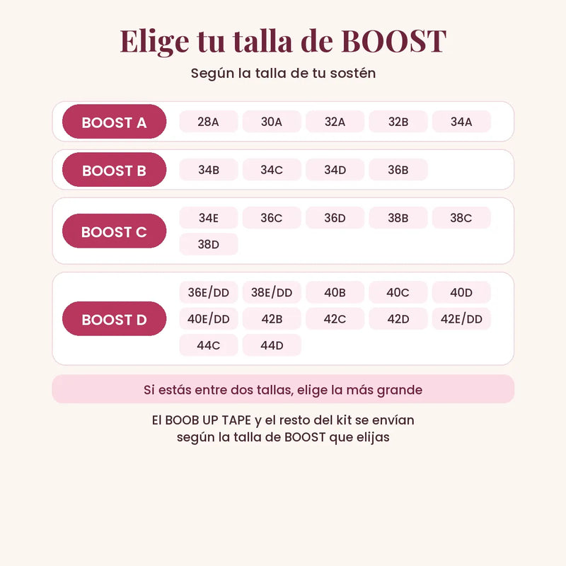 Guía de tallas BOOST según talla de sostén