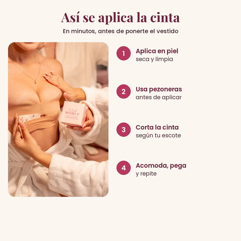 Así se aplica la cinta BOOB UP TAPE en 4 pasos