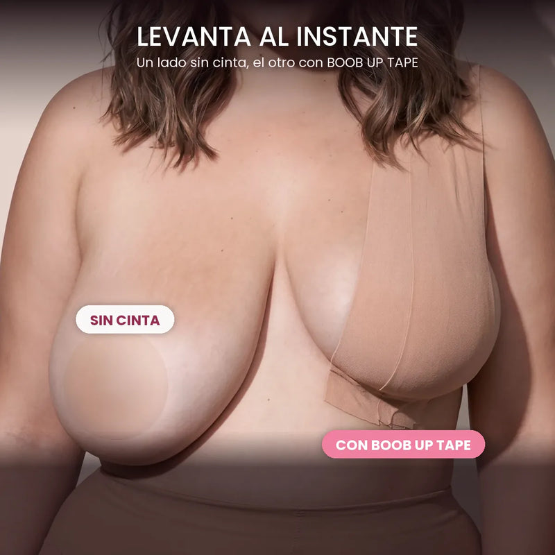 Antes y después: un lado sin cinta y el otro con BOOB UP TAPE